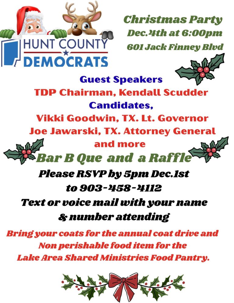 The 2025 Hunt County Democrats Christmas Party located in Greenville, TX